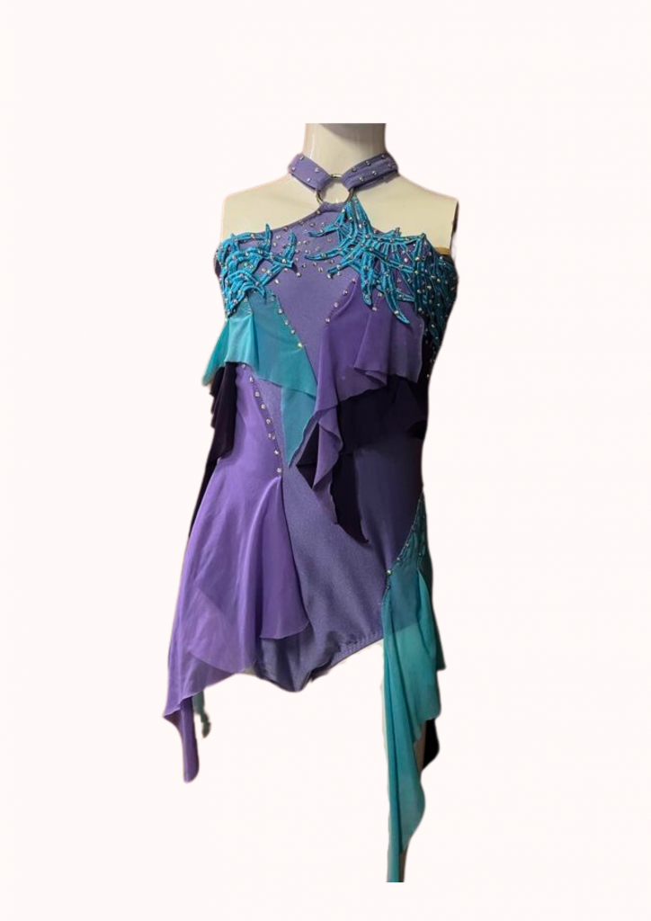 justaucorps duo bleu et violet - le coin paillettes